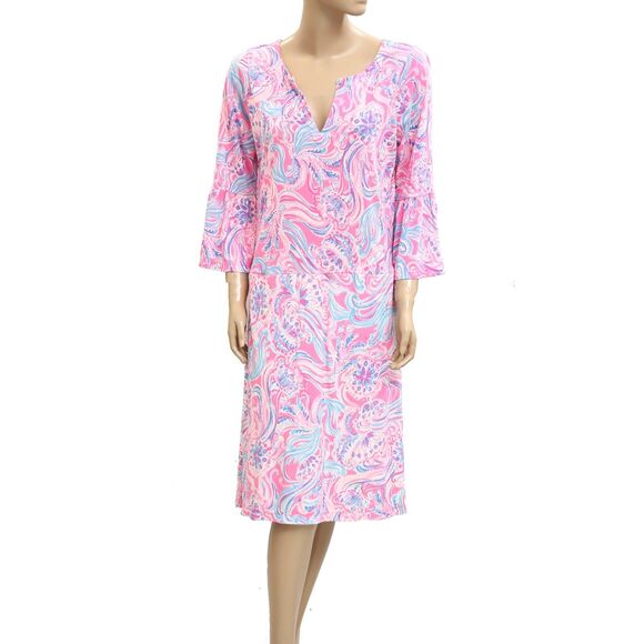 Lilly Pulitzer Printed knee Length Dress Bell Sleeve Resort Cotton XL NEW 282313 - Picture 1 of 5